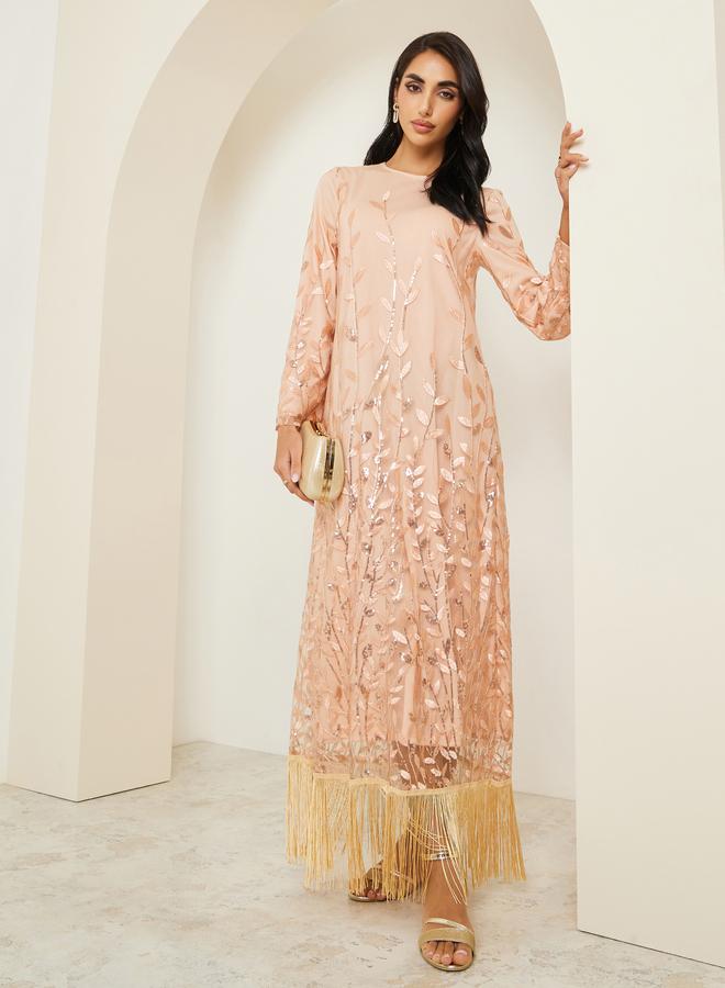 Amirah Women Peach Embellished Maxi Jalabiya - Image 1